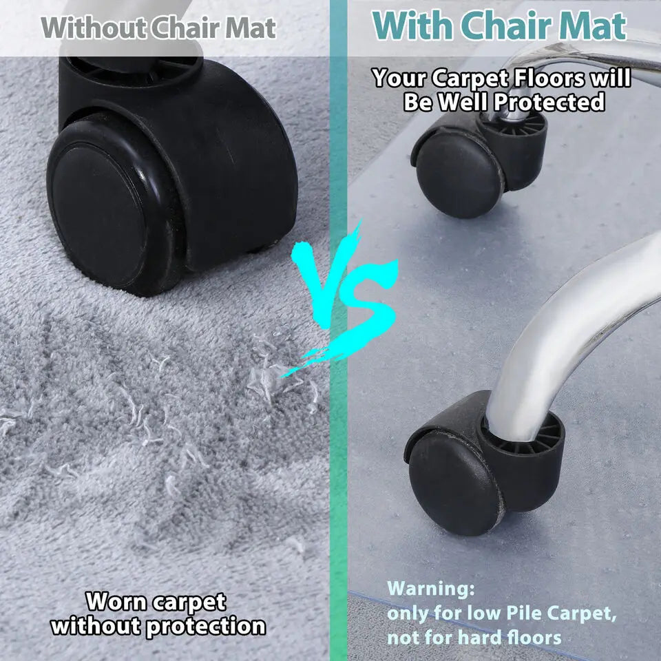 48" x 36" Clear PVC Office Chair Mat – Carpet Protector with Studded Back and Rectangular Lip, Waterproof