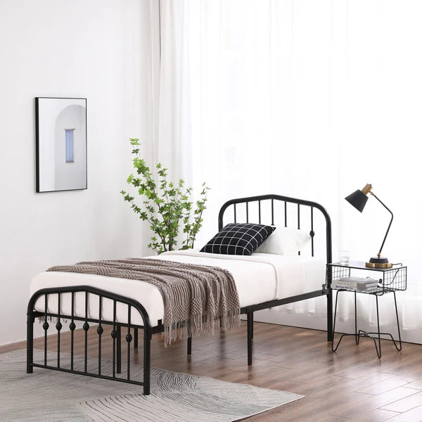 Curved Frame Iron Bed with Decorative Ball Detail