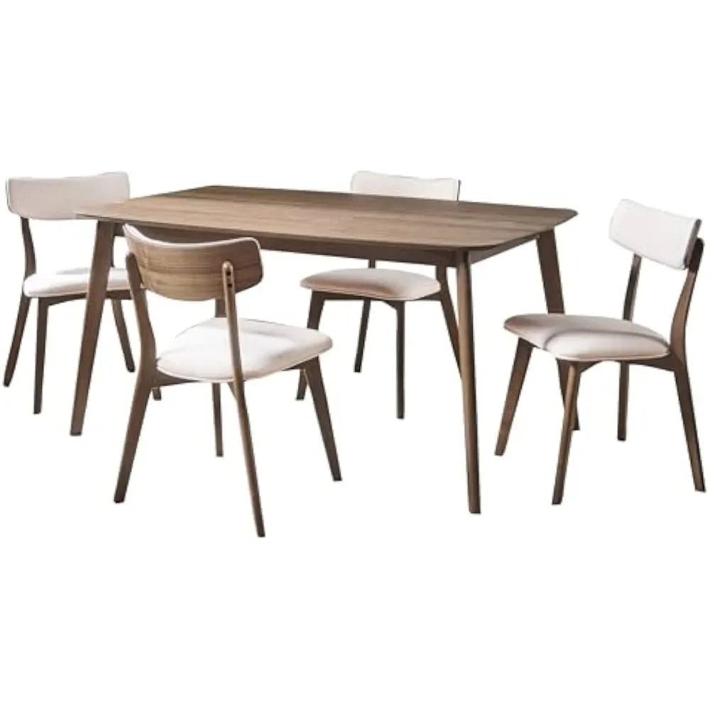 Minimalist Modern Wooden Dining Set – 5-Piece Set with Oak Veneer Table and Fabric Cushioned Chairs