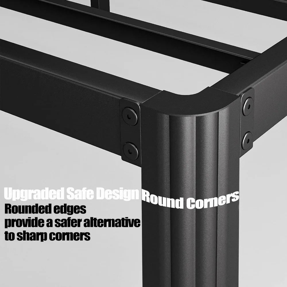 18" High Queen Bed Frame – Heavy-Duty Metal Platform, No Box Spring Needed, with Rounded Corners, Black