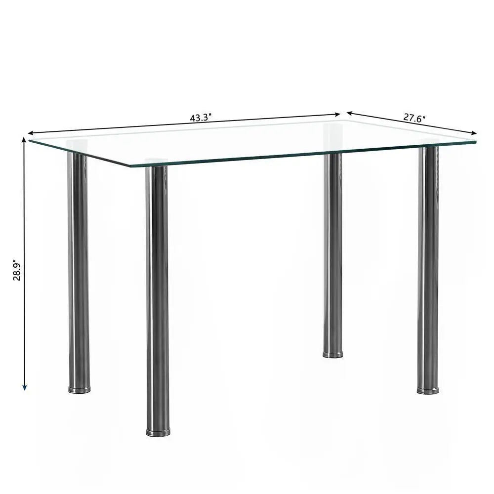 5-Piece Tempered Glass Dining Set – Modern Dining Table with 4 PU Leather Chairs, Stainless Steel Frame
