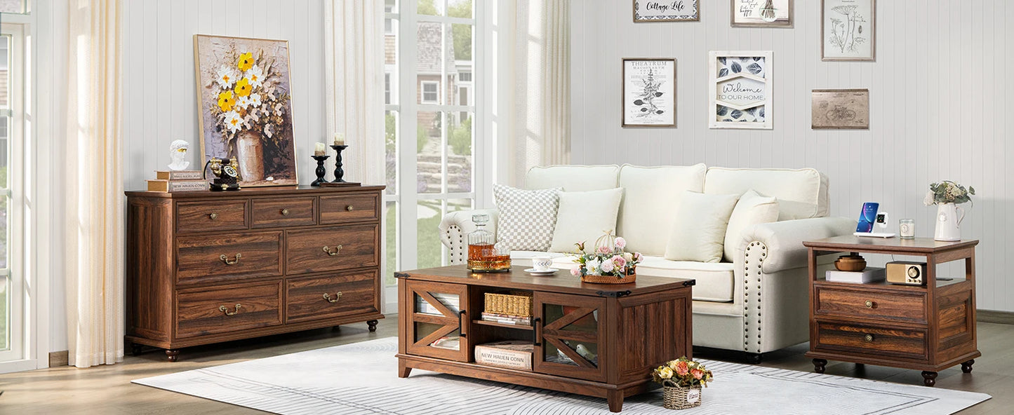 Farmhouse 54" 7 Drawers Dresser for Bedroom, Wide Wood Chest of Drawers w/ 4 Wooden Legs
