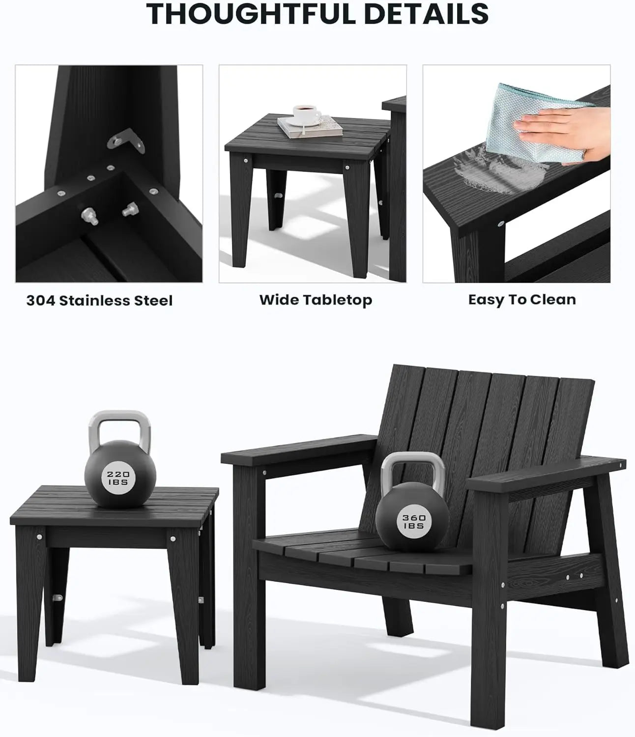 3-Piece Patio Bistro Set – HDPE Chairs with Side Table, Includes 2 Chairs and 1 Table for Outdoor Patio