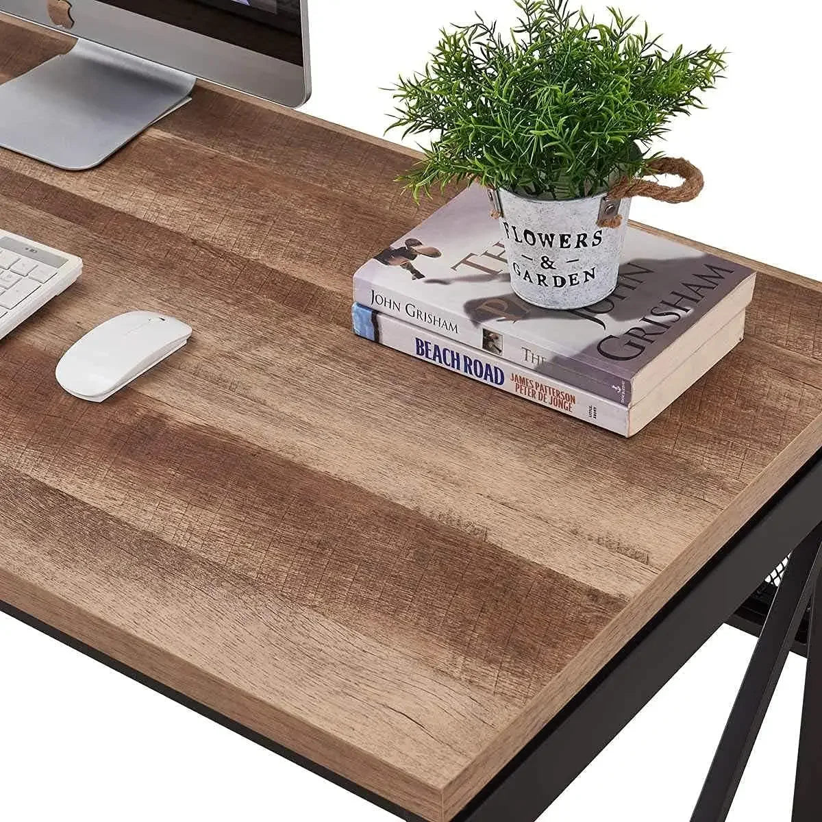 60-Inch Industrial Computer Desk - Large Adjustable Office Desk with Wood Grain Finish and Sturdy Metal Frame