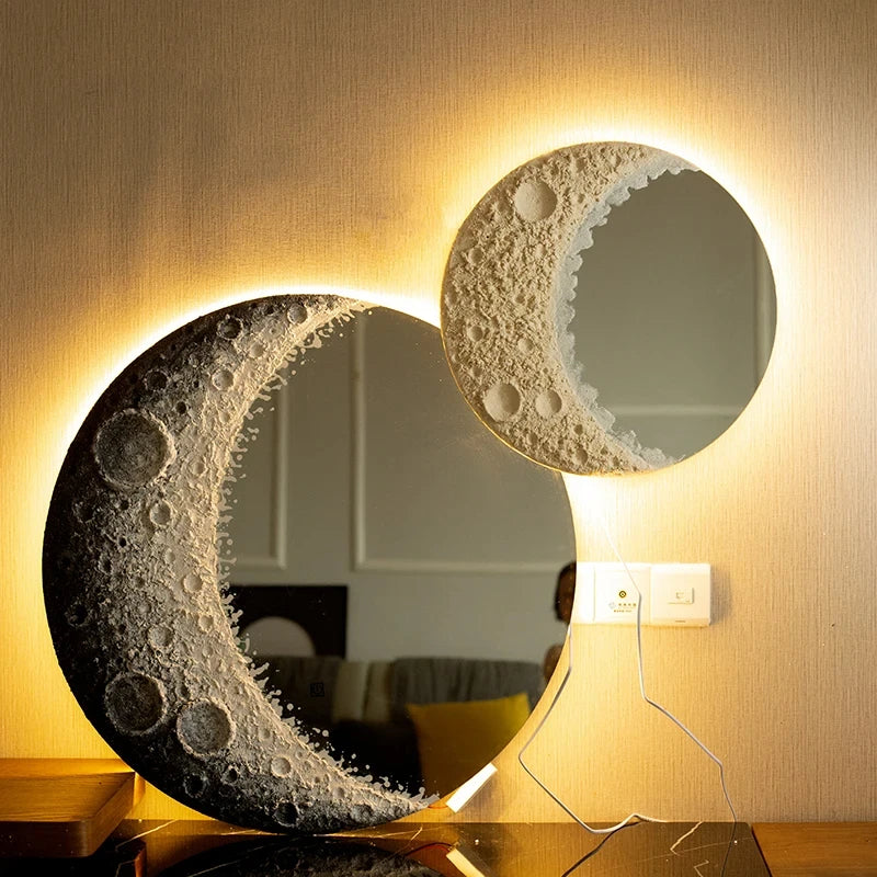 Round Nordic Wall Mirror Art Free Shipping Modern Design Moon Makeup Mirror Korean Dekoracyjne Lustra Bedroom Decoration CX649FT
