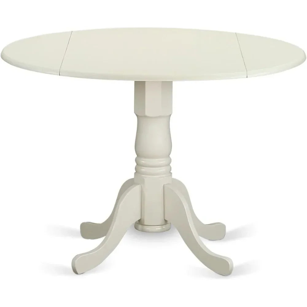5-Piece Solid Wood Dining Set – Round Table and 4 Chairs, Rubberwood with Linen White Finish