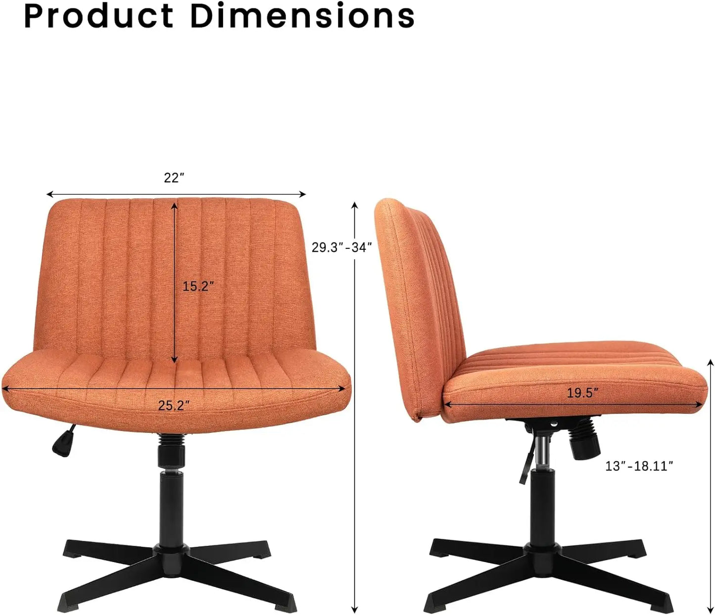 Ergonomic Armless Office Chair – Wheelless, Twill Fabric Upholstery, Adjustable Height, and Tilt, Supports Up to 350 lbs