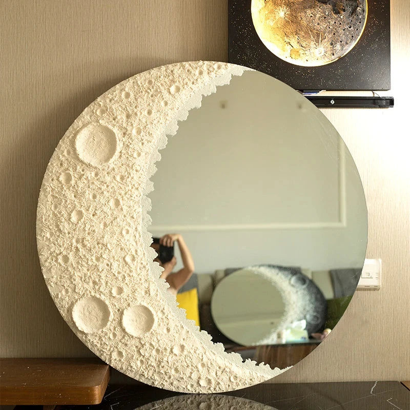 Round Nordic Wall Mirror Art Free Shipping Modern Design Moon Makeup Mirror Korean Dekoracyjne Lustra Bedroom Decoration CX649FT