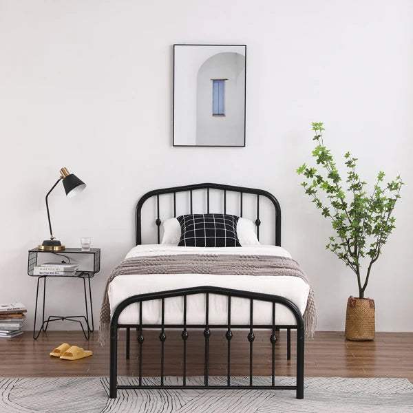 Curved Frame Iron Bed with Decorative Ball Detail