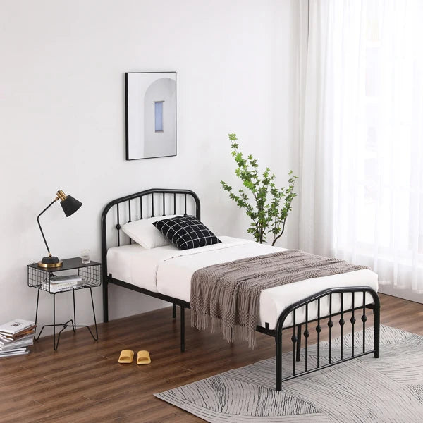 Curved Frame Iron Bed with Decorative Ball Detail