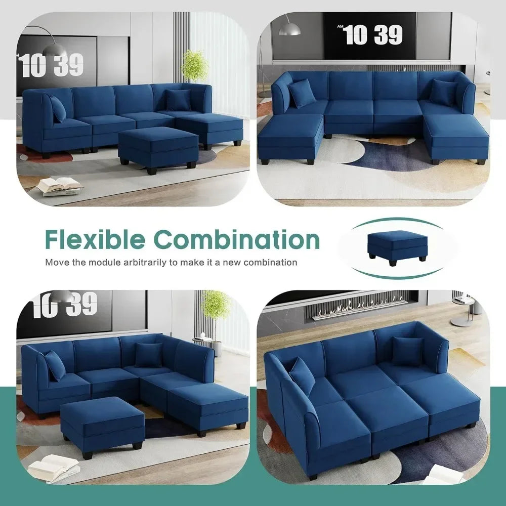 Convertible Velvet U-Shaped Modular Sectional Sofa with Removable Cushions
