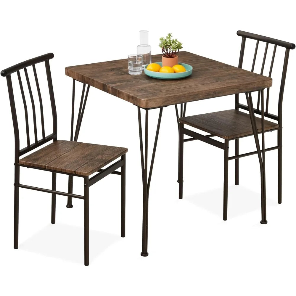 3-Piece Dining Room Set – Compact Table with Alloy Steel Frame and Engineered Wood Top, Includes 2 Chairs for Small Spaces