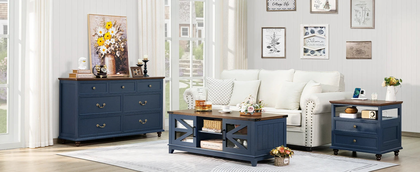 Farmhouse 54" 7 Drawers Dresser for Bedroom, Wide Wood Chest of Drawers w/ 4 Wooden Legs