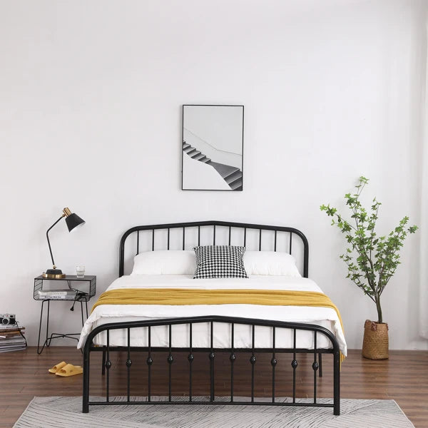 Curved Frame Iron Bed with Decorative Ball Detail