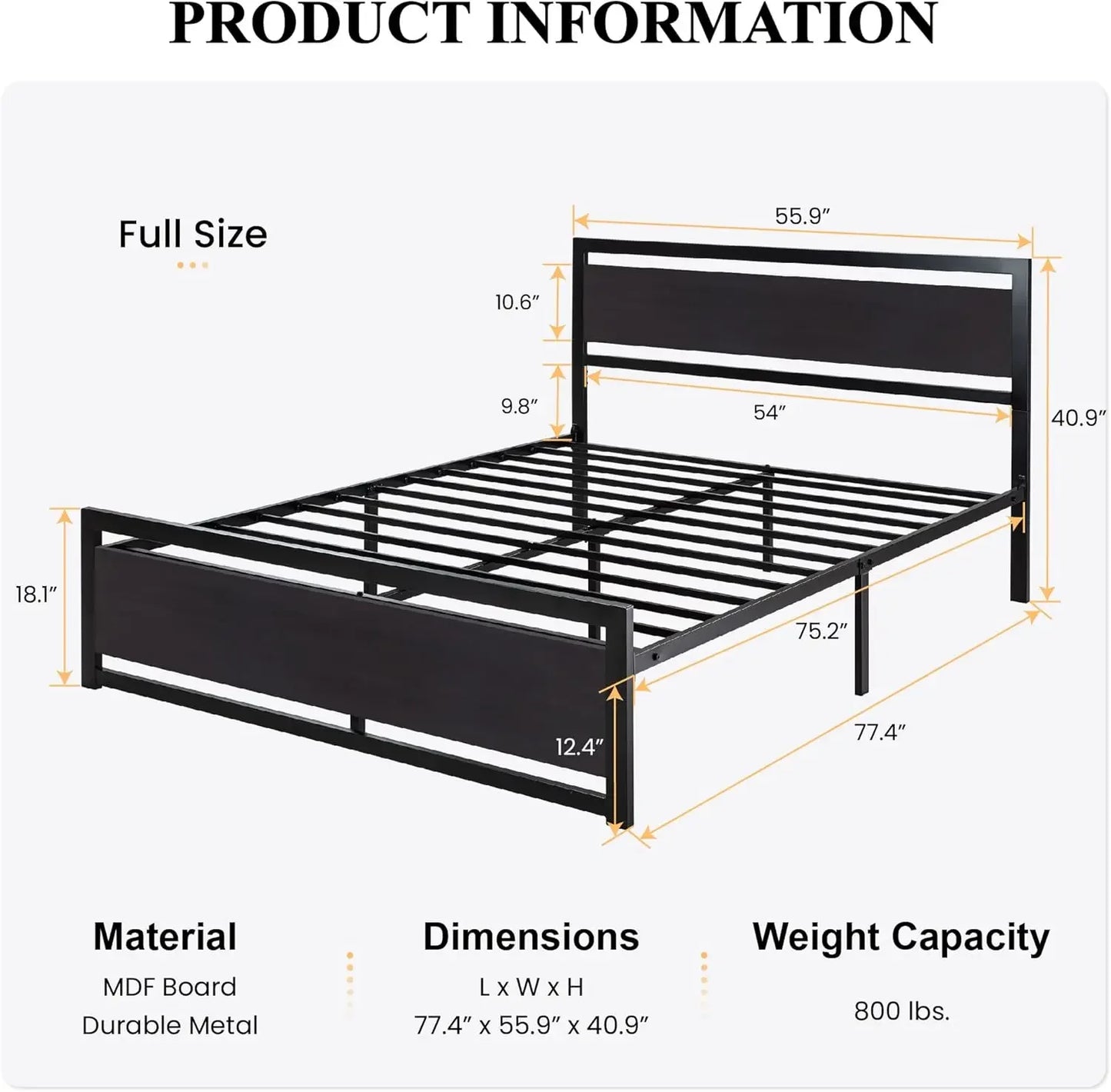 Modern Queen Bed Frame - Sturdy Metal and Wood Construction, No Box Spring Needed