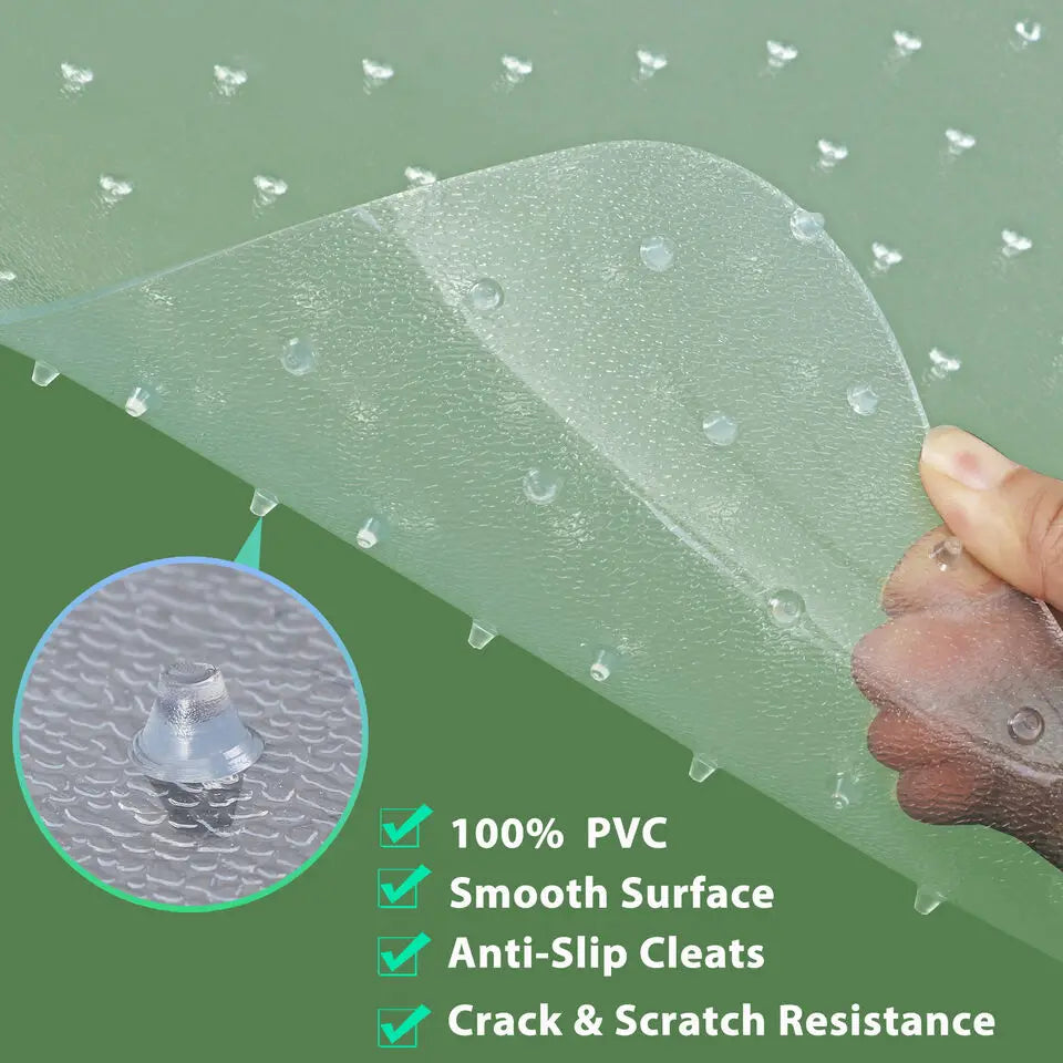 48" x 36" Clear PVC Office Chair Mat – Carpet Protector with Studded Back and Rectangular Lip, Waterproof
