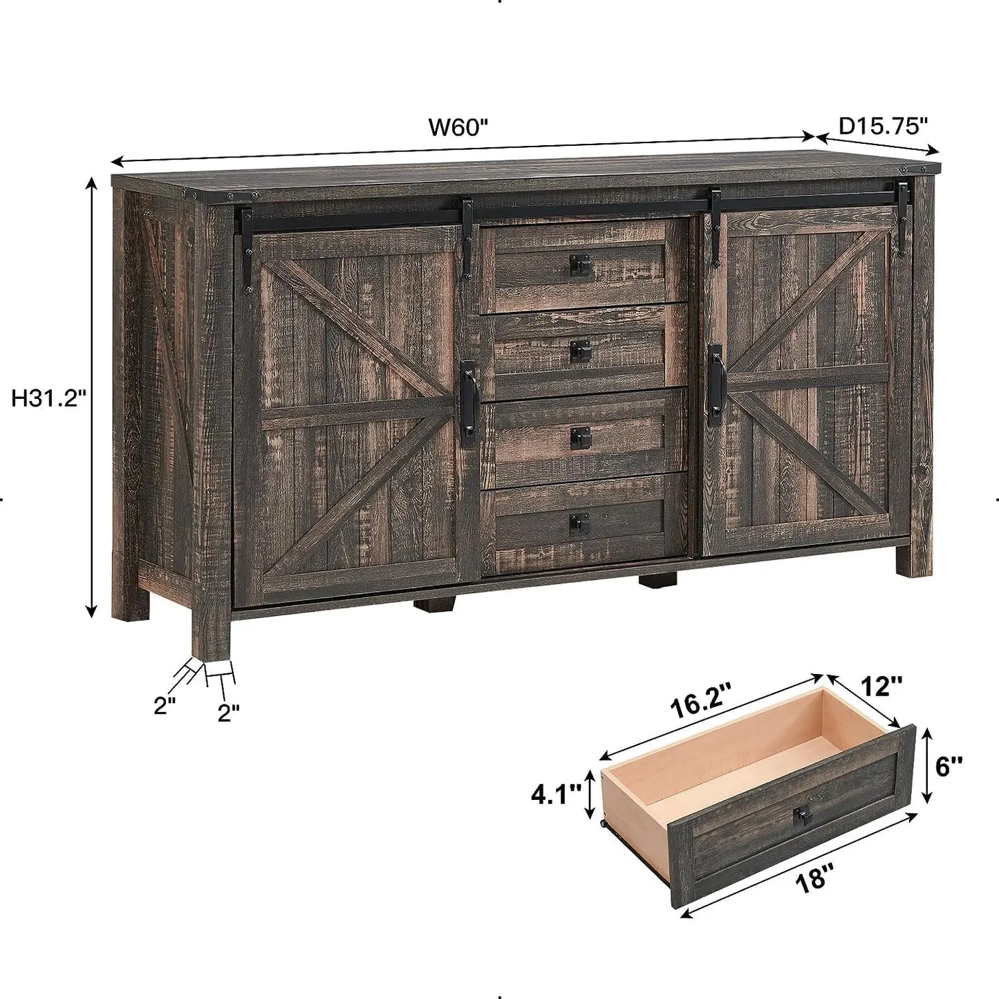 Farmhouse Dresser with Drawers&Sliding Barn Doors, all Chest of Drawers,Rustic Dresser TV Stand w/Shell for Bedroom, Living Room