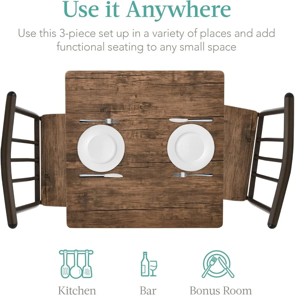 3-Piece Dining Room Set – Compact Table with Alloy Steel Frame and Engineered Wood Top, Includes 2 Chairs for Small Spaces