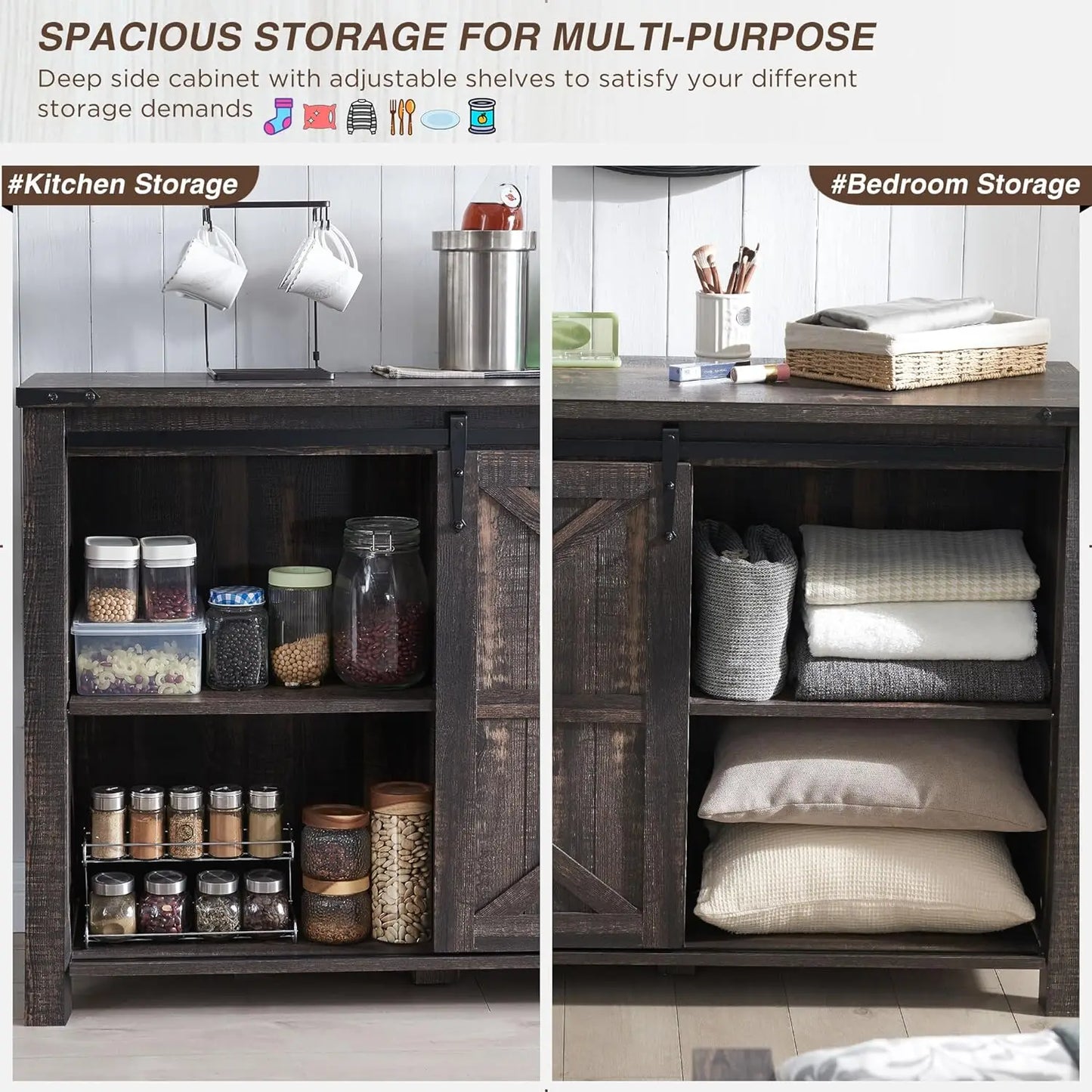 Farmhouse Dresser with Drawers&Sliding Barn Doors, all Chest of Drawers,Rustic Dresser TV Stand w/Shell for Bedroom, Living Room