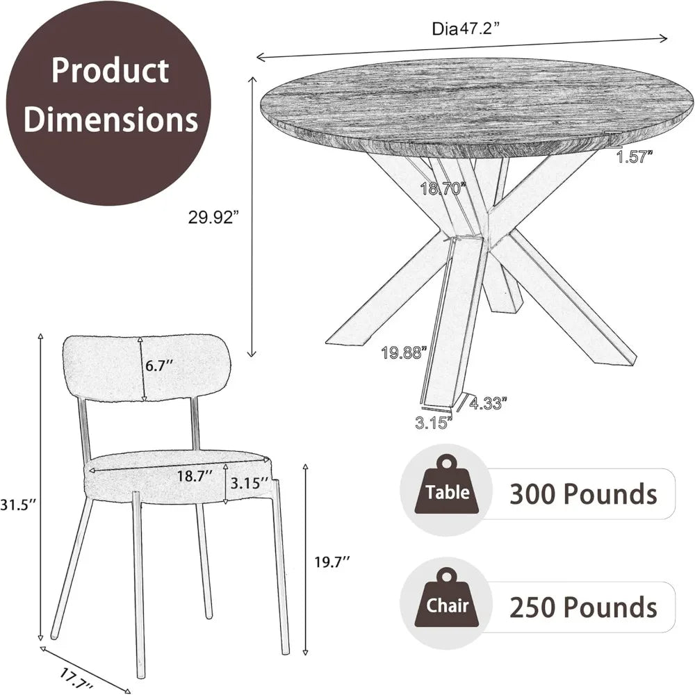5-Piece Modern Dining Table Set – MDF Table with 4 Boucle Fabric Chairs, Scratch-Resistant, Minimalist Design