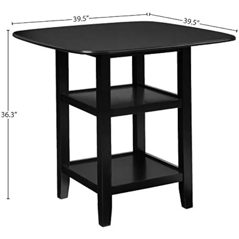 5-Piece Solid Oak Dining Set – Square Dining Table with 4 Chairs, Modern Chinese Style, Black Finish