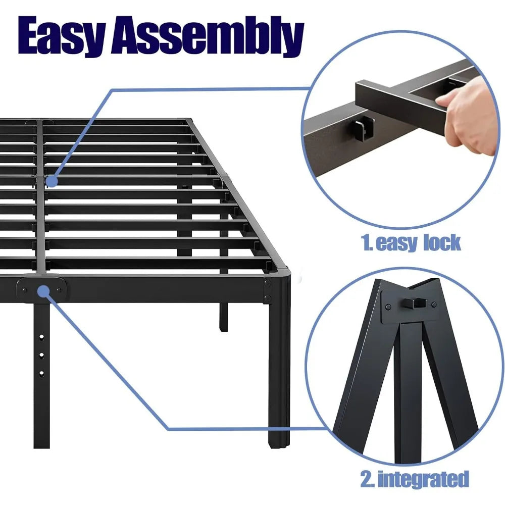 18" High Queen Bed Frame – Heavy-Duty Metal Platform, No Box Spring Needed, with Rounded Corners, Black