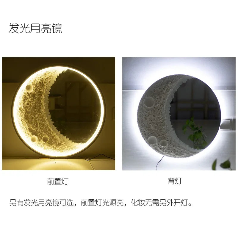 Round Nordic Wall Mirror Art Free Shipping Modern Design Moon Makeup Mirror Korean Dekoracyjne Lustra Bedroom Decoration CX649FT