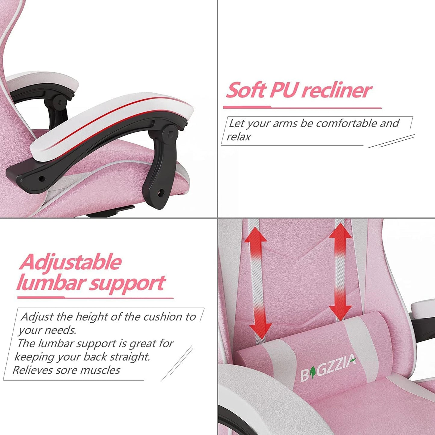 Ergonomic Gaming Chair with Lumbar Cushion & Headrest, Height-Adjustable Office Chair for Gamers - Multiple Color Options