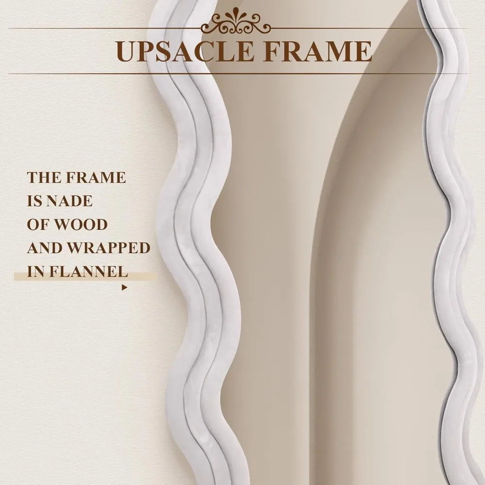 Chic Wavy Full-Length Mirror – 63"x24" Ultra-High Definition Mirror with Velvet-Wrapped Frame for Bedroom, Living Room, and Entryway