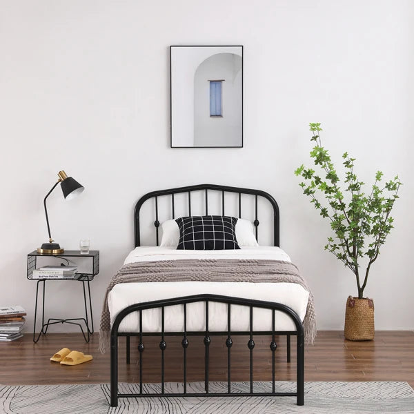 Curved Frame Iron Bed with Decorative Ball Detail