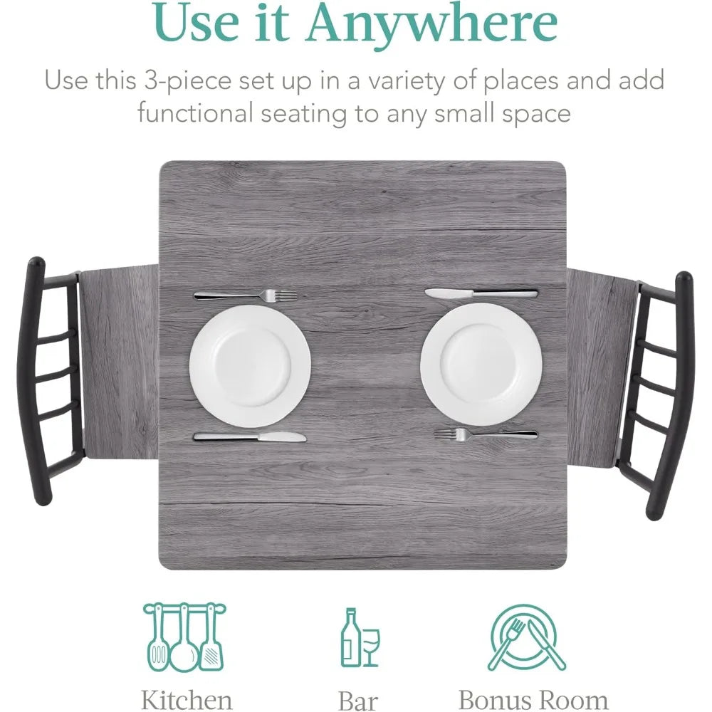 3-Piece Dining Room Set – Compact Table with Alloy Steel Frame and Engineered Wood Top, Includes 2 Chairs for Small Spaces