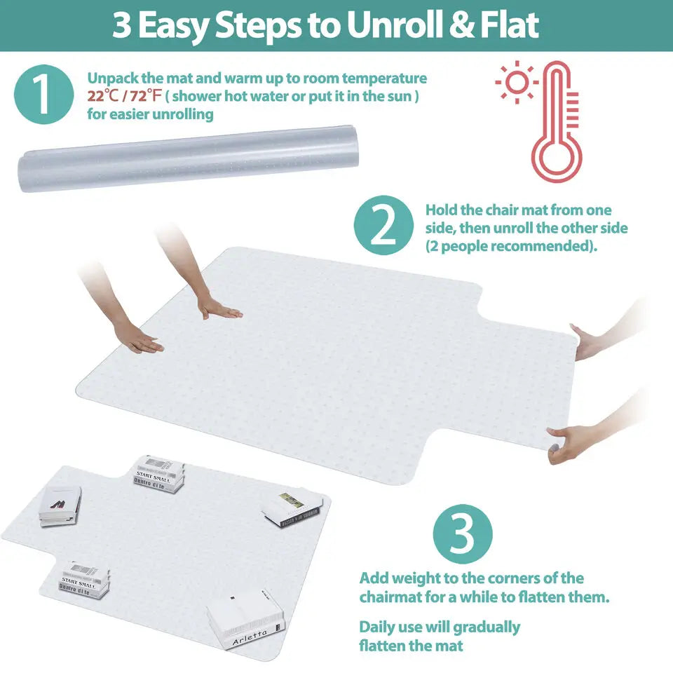 48" x 36" Clear PVC Office Chair Mat – Carpet Protector with Studded Back and Rectangular Lip, Waterproof