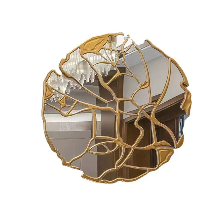 Newest Design Golden Light Luxury Wood Carving Hanging Mirror Wall Mirror Decorations For Living Room