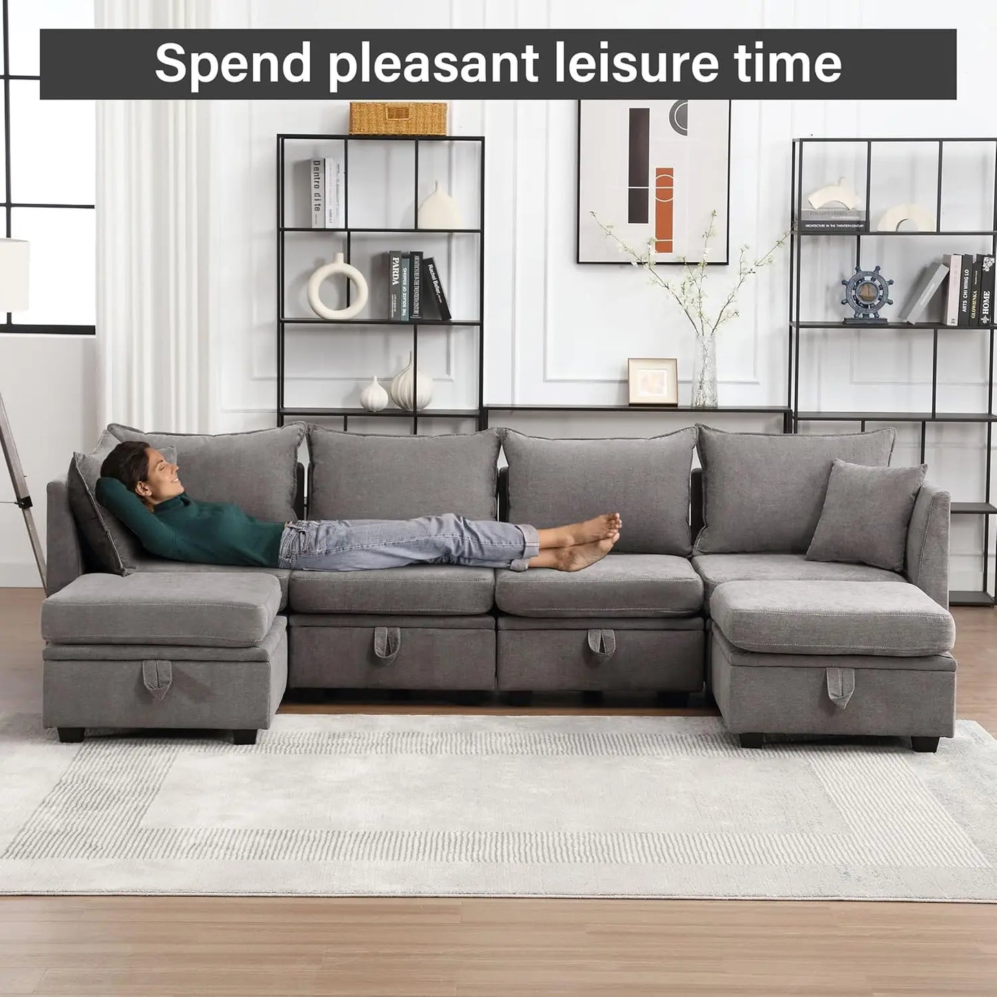 Modular L-Shaped Sectional Sofa with Storage – Flexible 6-Seater, Soft Fabric Upholstery, Semicircular Design