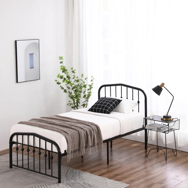 Curved Frame Iron Bed with Decorative Ball Detail
