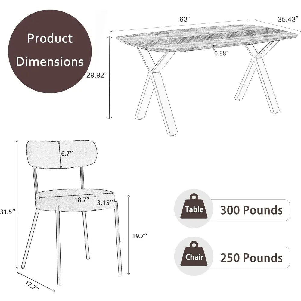 7-Piece Modern Dining Set – MDF Table with 6 Boucle Fabric Chairs, Minimalist Design for Kitchens and Dining Rooms