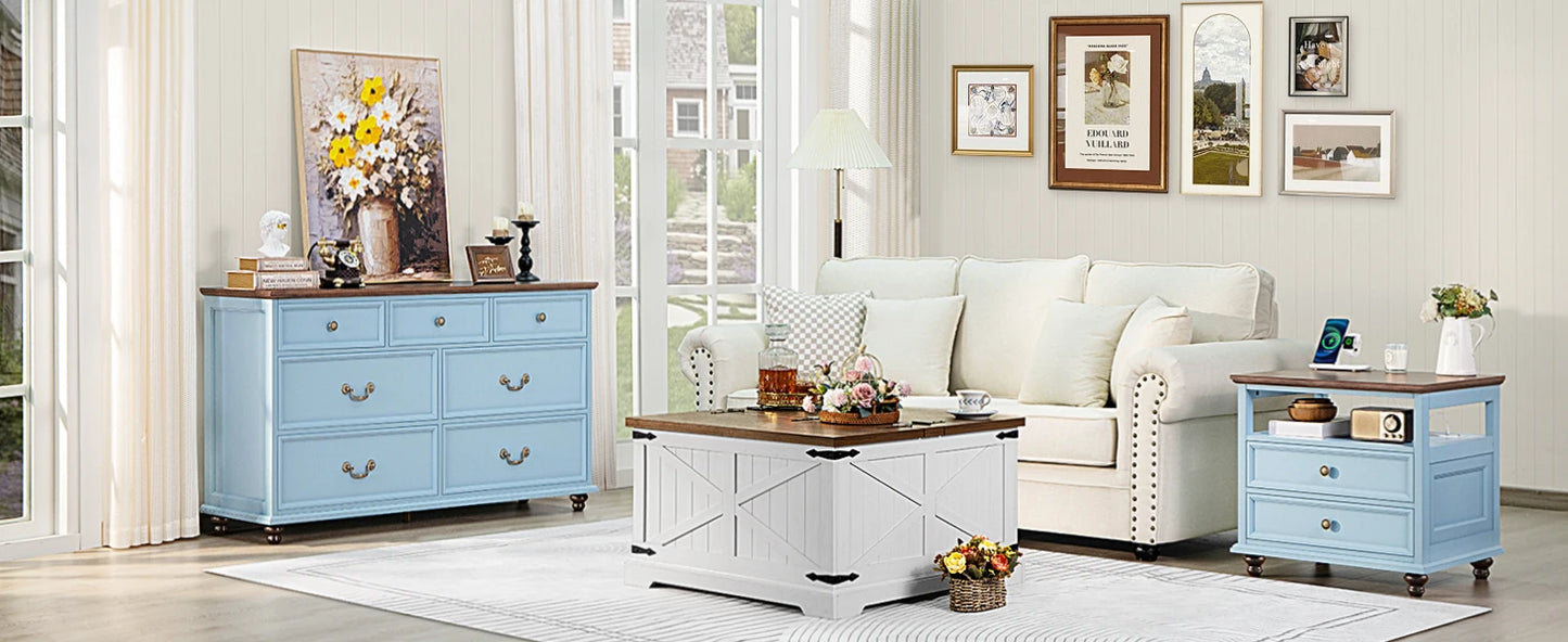 Farmhouse 54" 7 Drawers Dresser for Bedroom, Wide Wood Chest of Drawers w/ 4 Wooden Legs