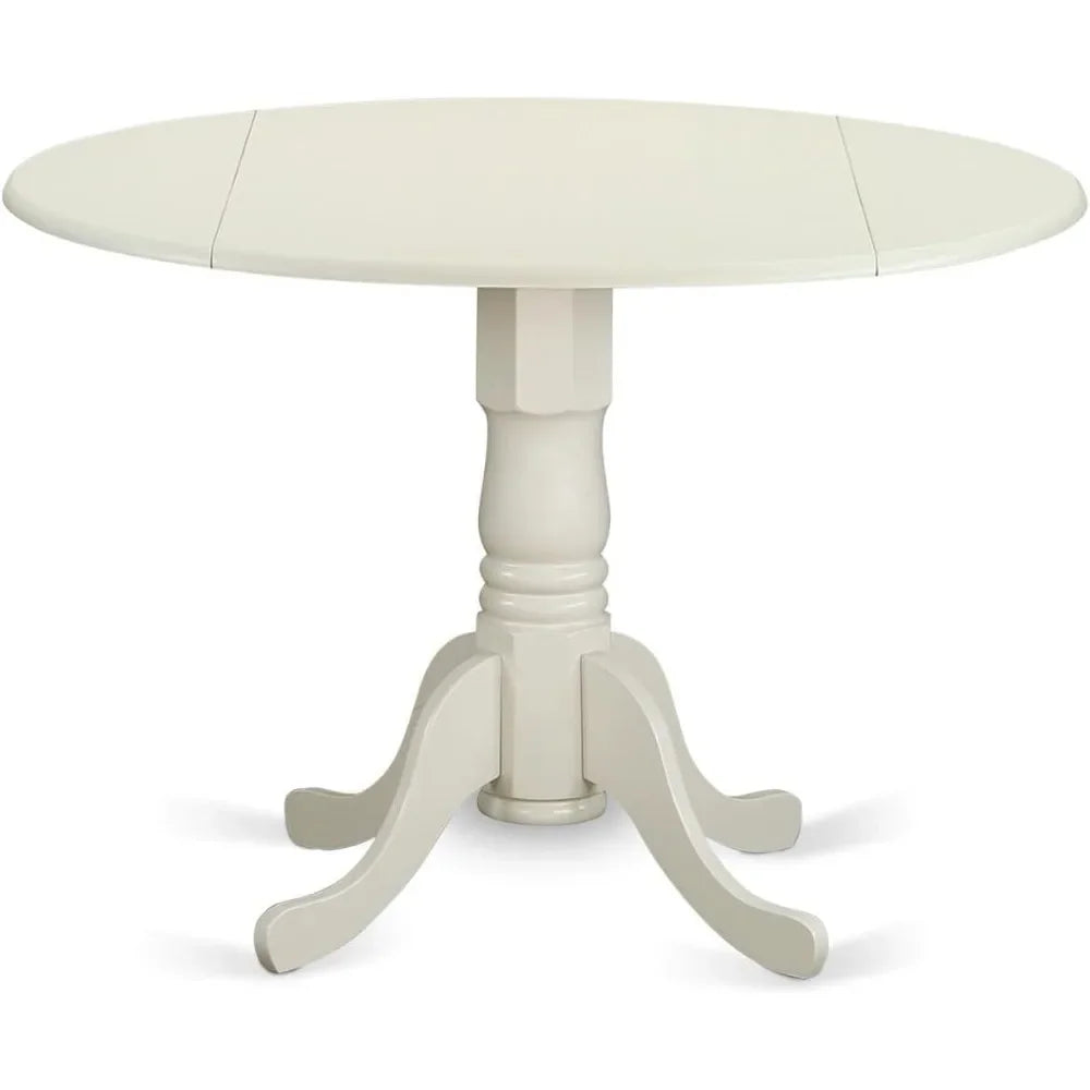 5-Piece Solid Wood Dining Set – Round Table and 4 Chairs, Rubberwood with Linen White Finish