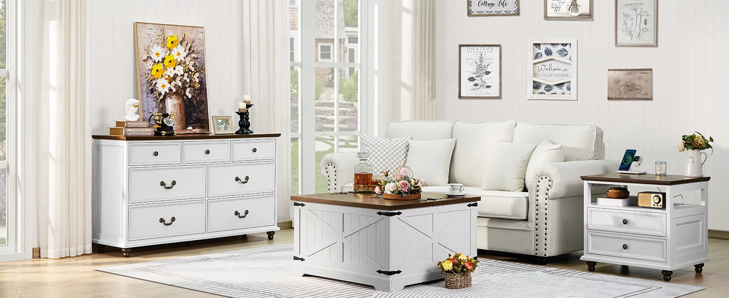Farmhouse 54" 7 Drawers Dresser for Bedroom, Wide Wood Chest of Drawers w/ 4 Wooden Legs