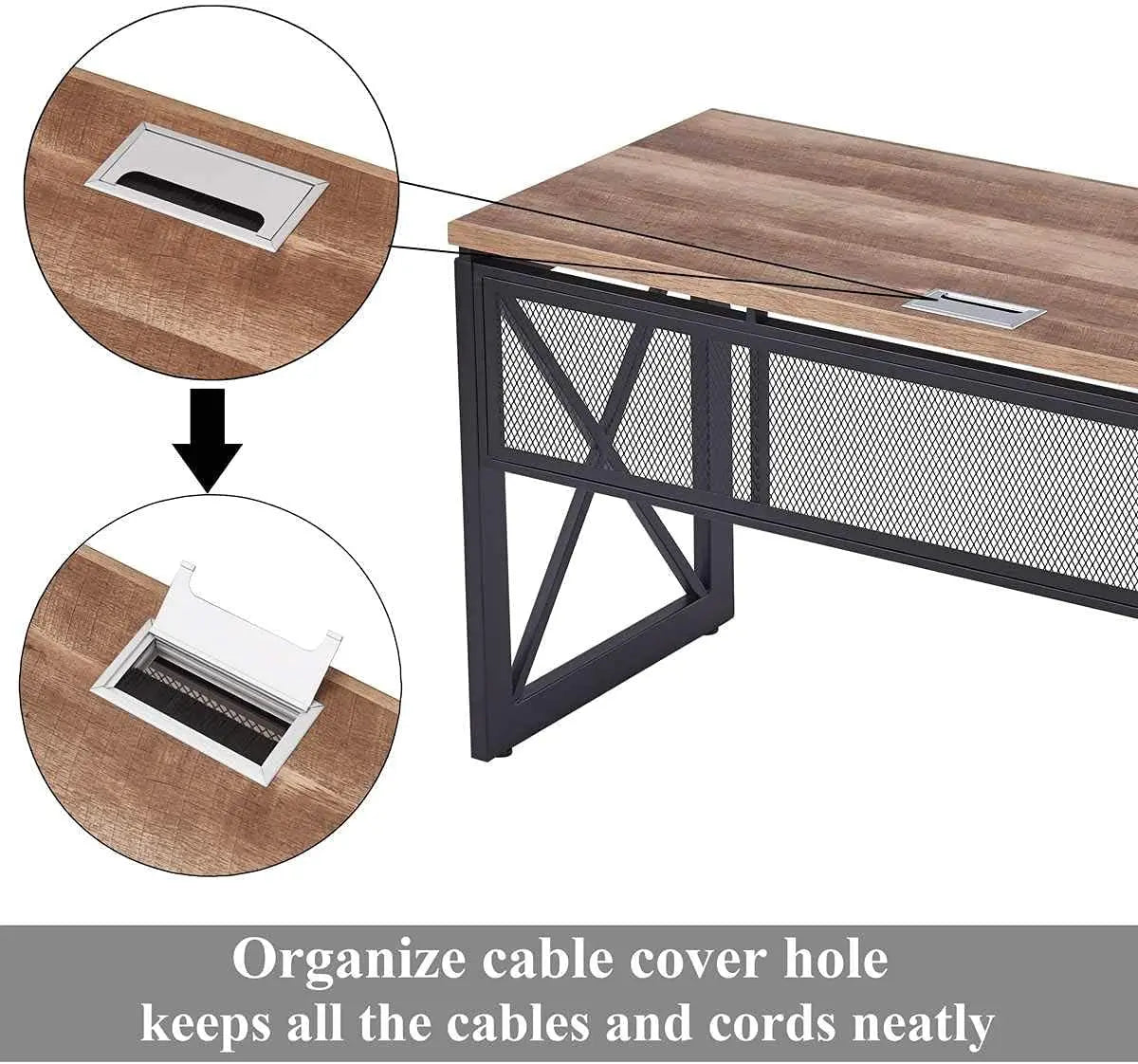 60-Inch Industrial Computer Desk - Large Adjustable Office Desk with Wood Grain Finish and Sturdy Metal Frame