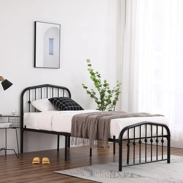 Curved Frame Iron Bed with Decorative Ball Detail