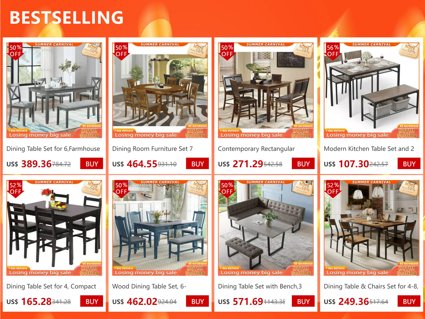 Extendable Modern Walnut Dining Table and Chair Set – 7-Piece Set for 4-8 Persons