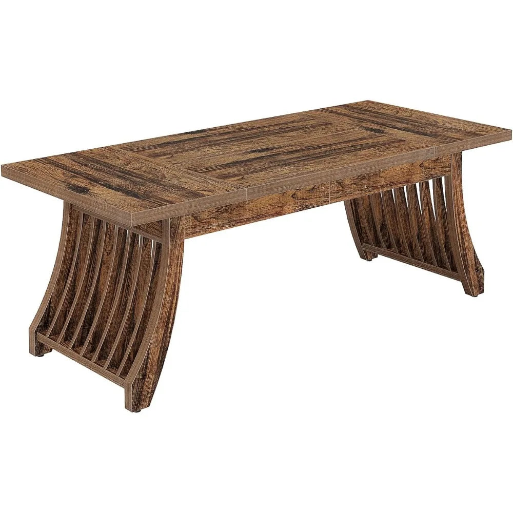 62" Retro Farmhouse Executive Desk – Spacious Wooden Computer Desk with Thick Tabletop and Heavy-Duty Legs, Antique Brown