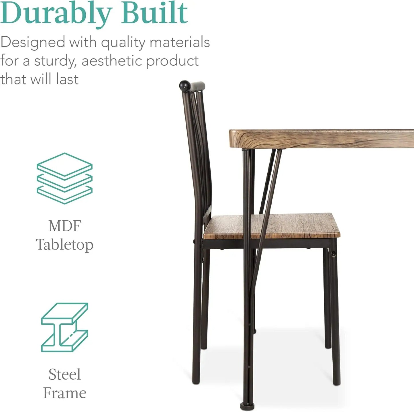 5-Piece Modern Dining Set – Rectangular Wood Table with Metal Frame and 4 Chairs, Space-Saving Design