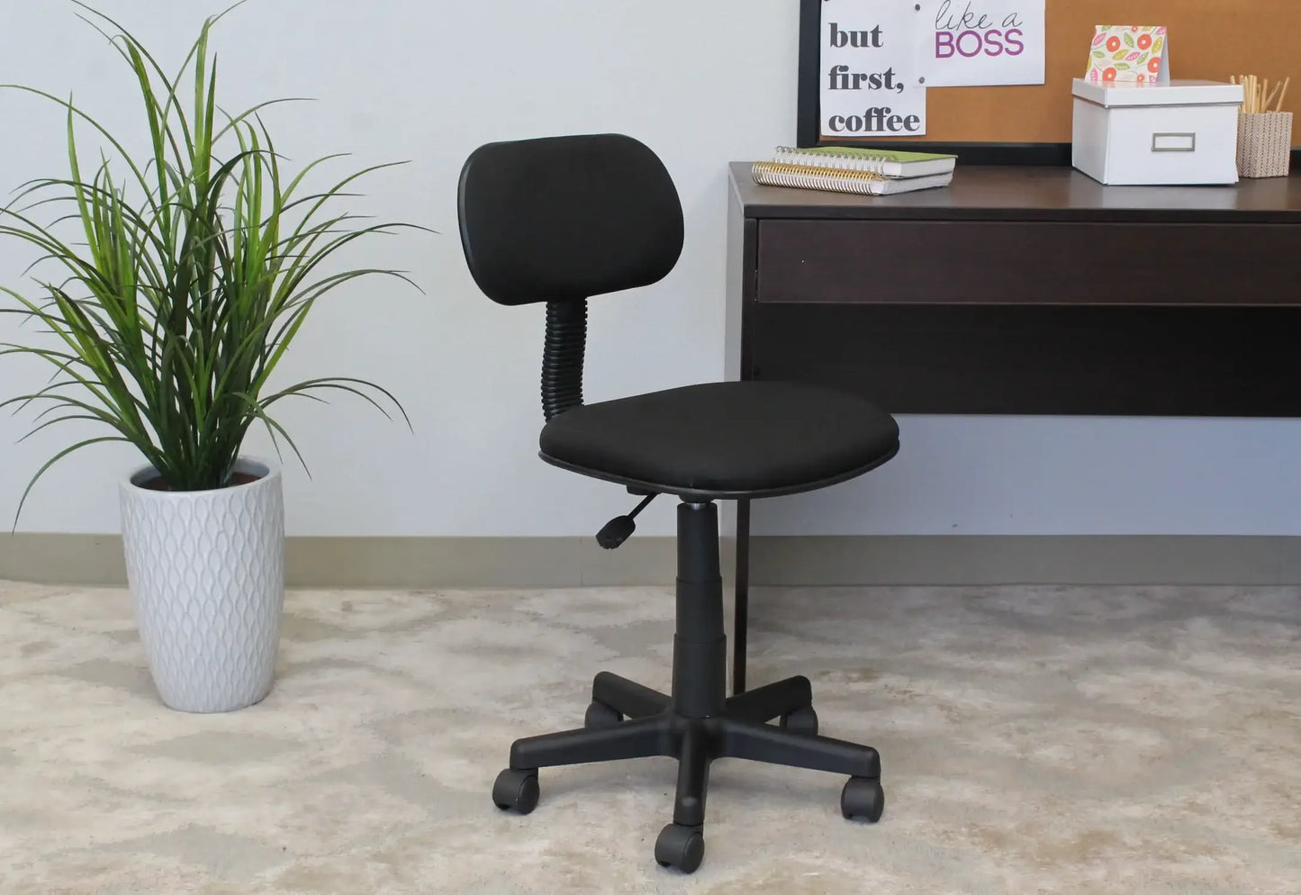 Adjustable Steno Task Office Chair, Ergonomic Design with One-Touch Height Adjustment, Black – 150 lbs Capacity