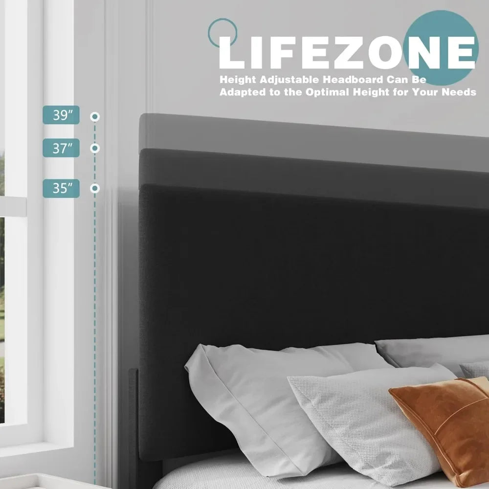 Adjustable Upholstered Bed Frame with Storage - Modern Style