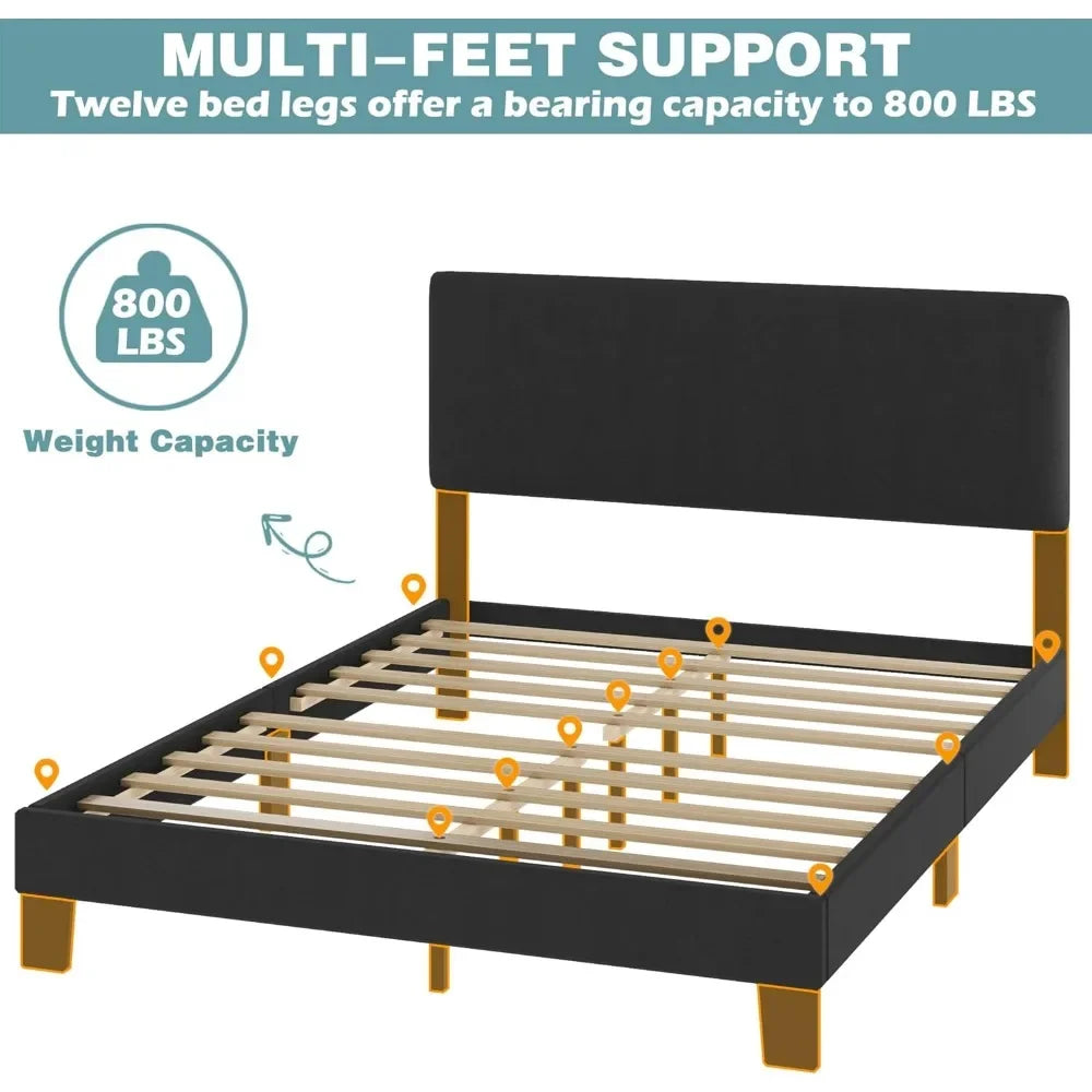 Adjustable Upholstered Bed Frame with Storage - Modern Style