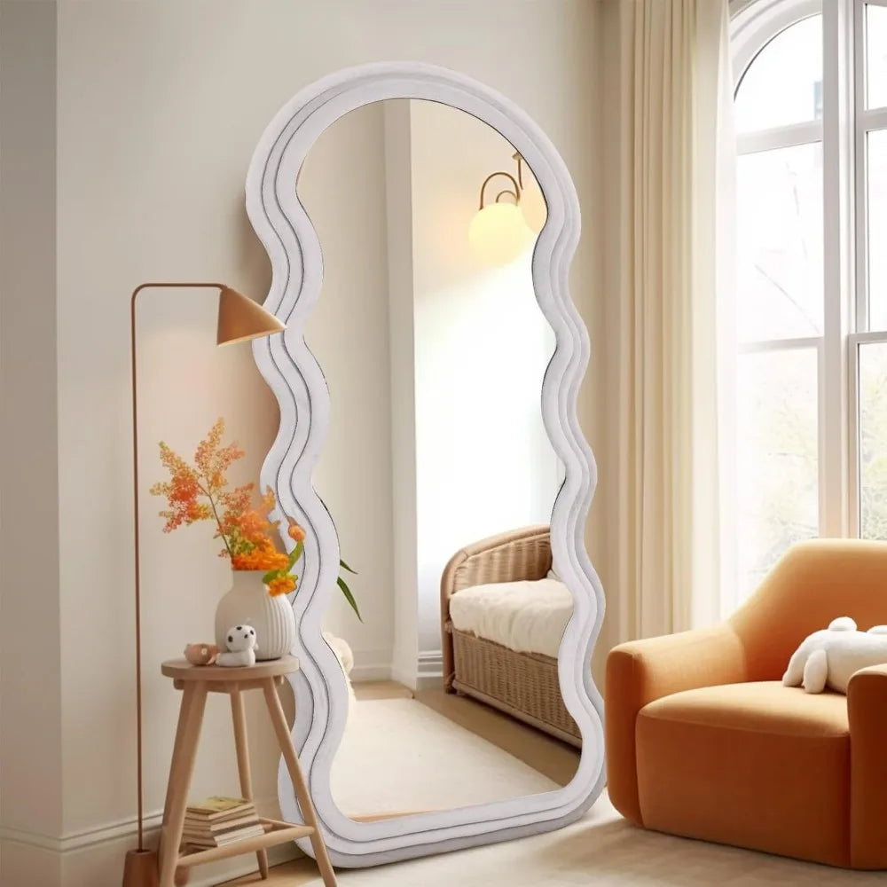 Chic Wavy Full-Length Mirror – 63"x24" Ultra-High Definition Mirror with Velvet-Wrapped Frame for Bedroom, Living Room, and Entryway