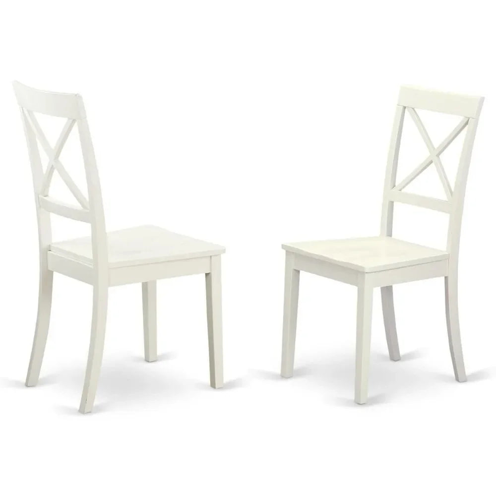 5-Piece Solid Wood Dining Set – Round Table and 4 Chairs, Rubberwood with Linen White Finish