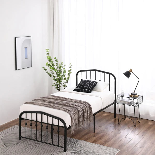Curved Frame Iron Bed with Decorative Ball Detail